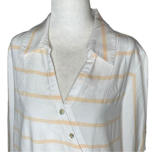 Soft Surroundings Long Sleeve Button Up Blouse Collared White & Yellow Stripes L - Picture 4 of 12